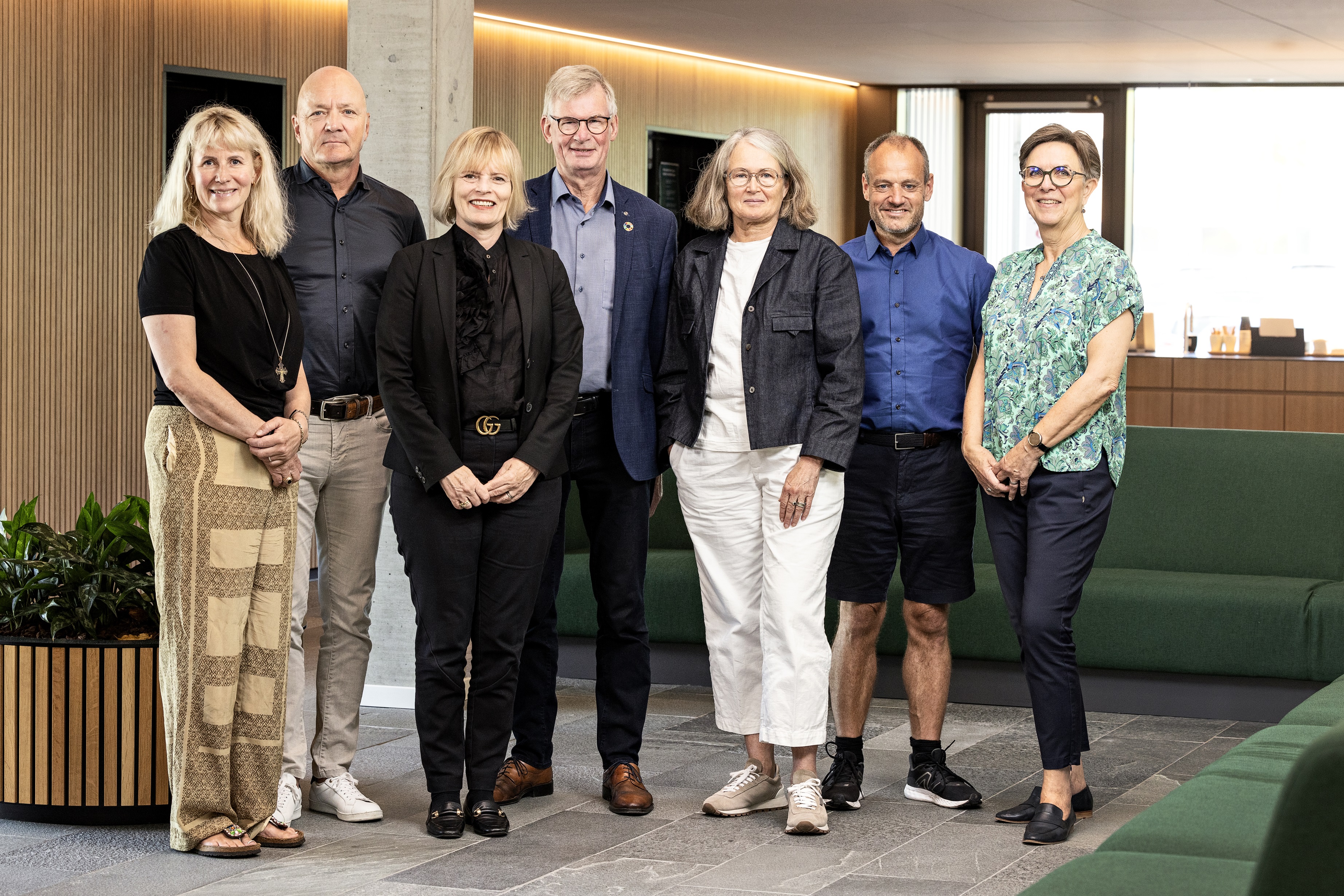 Velliv Foreningens bestyrelse fra venstre: Cathrine Riegels Gudbergsen,  Peter Ulrik Jensen, Signe Adamsen, Peter Gæmelke, Ane Leth Hendriksen, Rune Holm og Mona Svan