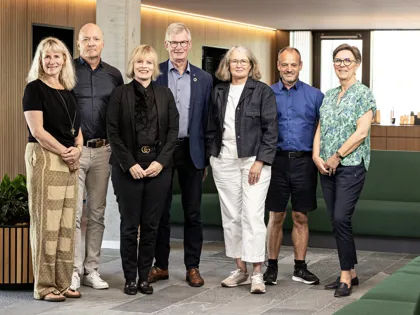 Velliv Foreningens bestyrelse fra venstre: Cathrine Riegels Gudbergsen,  Peter Ulrik Jensen, Signe Adamsen, Peter Gæmelke, Ane Leth Hendriksen, Rune Holm og Mona Svan